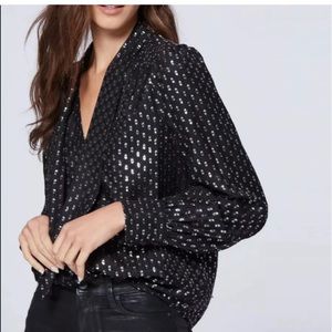 Metallic Dot Black V-Neck Blouse
